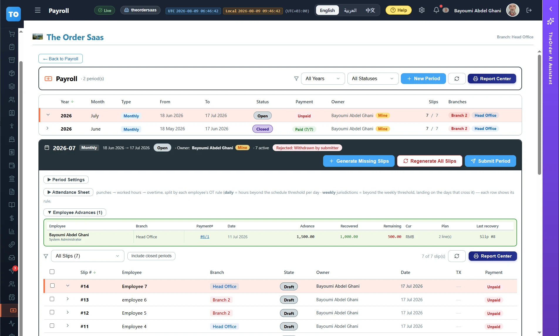 Payroll from period to posted ledger
