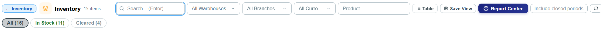 inventory — toolbar